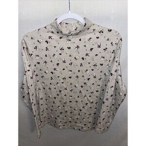Croft & Barrow Snowman Blouse Womens Size Petite Medium Beige Long Sleeve Cotton